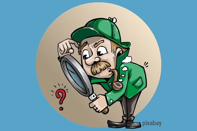 Bild: pixabay. Es zeigt eine Grafik von einem Detektiv, der mit einer Lupe auf ein Fragezeichen guckt und sich den Kopf kratzt.